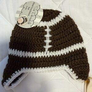Brown & White Crochet Football Beanie for Kids - 0-6mo